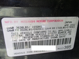 2002 MITSUBISHI LANCER ES GRAY 2.0L AT 163766